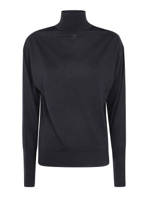 Courreges: Strickpullover mit Rundhalsausschnitt - Rundhalspullover - Schwarz