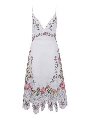 FARM RIO: knee length dresses - Flower Embroidery Sleeveless Midi Dress