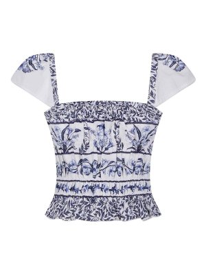 FARM RIO: blouses - Flowers Arch Off-White Gatherend Blouse