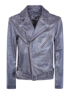 GOLDEN GOOSE: leather jacket - Chiodo Jacket Distressed Bull Leather