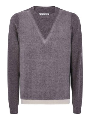 Maison Margiela: Strickpullover mit Rundhalsausschnitt - Rundhalspullover - Grau