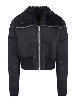 RICK OWENS: leather jacket - Flight Cropped Suede Jacket