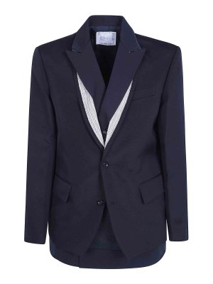 Sacai: leather jacket - Double Faced Silk Cotton X Doeskin Jacket