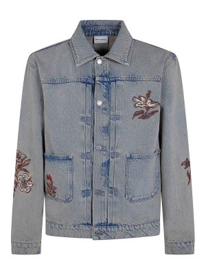 DRÔLE DE MONSIEUR: denim jacket - Brode Fleurs Dusty Denim Jacket