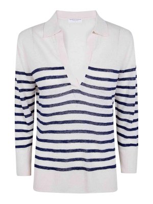 Majestic Filatures: polo shirts - Oversized Linen 100 Stripes Polo Shirt