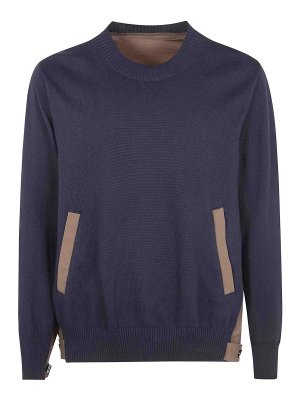 Sacai: Strickpullover mit Rundhalsausschnitt - Rundhalspullover - Blau
