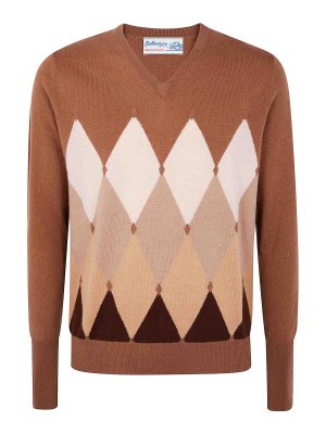 BALLANTYNE: Strickpullover mit V-Ausschnitt - V-Pullover - Braun