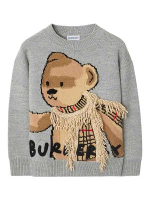 BURBERRY: Strickpullover mit Rundhalsausschnitt - Rundhalspullover - Grau