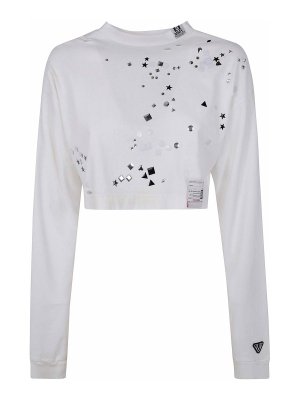 MAISON MIHARA YASUHIRO: crew necks - Embellished Distressed Long Sleeves Mini Tee