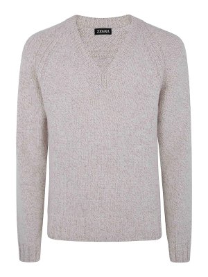 ZEGNA: Strickpullover mit V-Ausschnitt - V-Pullover - Nude