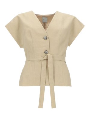 PAUL SMITH: Top e canotte - Top In Lino Con Cintura