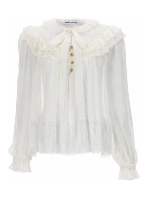 Self Portrait: Top e canotte - Blusa In Georgette Con Volant