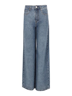 Self Portrait: jeans a zampa - Jeans Con Strass Effetto Coccodrillo