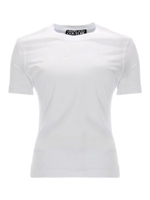 Versace Jeans Couture: t-shirt - T-Shirt Con Logo Glitterato
