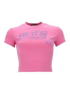 Versace Jeans Couture: t-shirts - T-Shirt With Glitter Logo