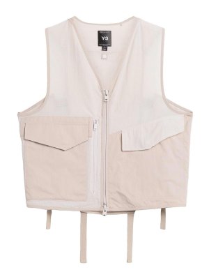 Y-3: Gilets tricot - Gilet - Beige