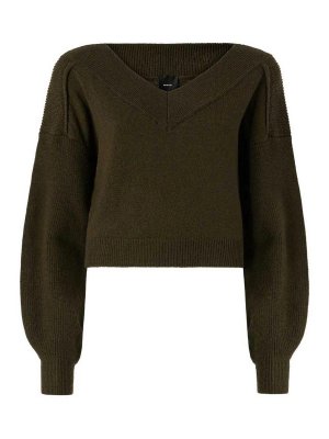 Pinko: Strickpullover mit V-Ausschnitt - V-Pullover - Grün