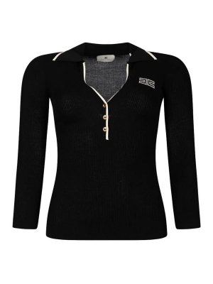 ELISABETTA FRANCHI: maglia collo a v - Maglia Tricot Nero/Burro