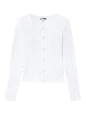 GANNI: Tops & Tank tops - Compact Pointelle Rib Jersey Ls Button Top