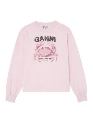 GANNI: t-shirt - Jersey basic di cotone a maniche lunghe