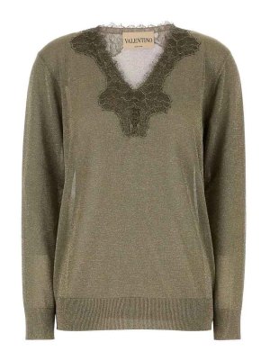 VALENTINO GARAVANI: Strickpullover mit V-Ausschnitt - V-Pullover - Braun