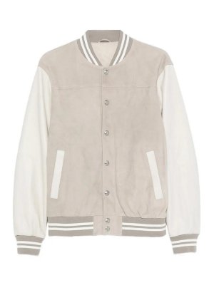 ELEVENTY: casual jackets - Green and ivory bi-material bomber jacket