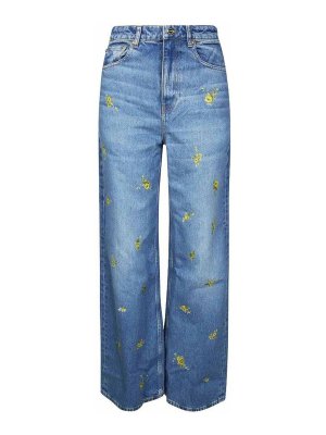 GANNI: flared jeans - Printed Flower Denim Lari Jeans