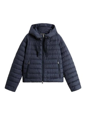 WOOLRICH: casual jackets - Quilted Hooded Jacket Melton Blue