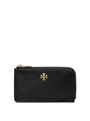 TORY BURCH: wallets & purses - Charlie Quilted Zip Card Case Black