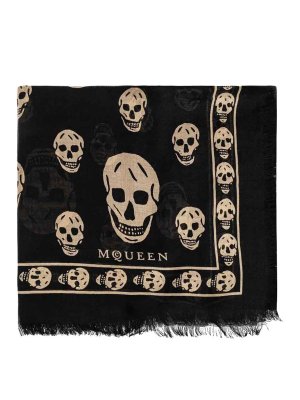 ALEXANDER MCQUEEN: scarves - Scarf Classic Skull 104X120 Black/Fawn