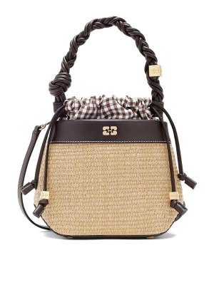 GANNI: Bucket bags - Bou Bucket Raphia Seal Brown