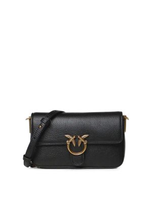 Pinko: borse a tracolla - Love One Slouchy Baby Mz Bacc Nero-Oro antico