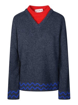 Marni: Strickpullover mit Rundhalsausschnitt - Rundhalspullover - Schwarz