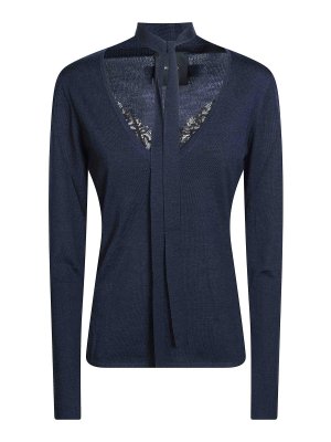 Pinko: Strickpullover mit V-Ausschnitt - V-Pullover - Blau