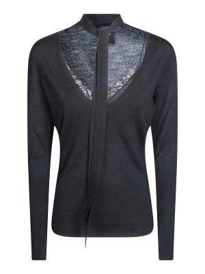 Pinko: Strickpullover mit V-Ausschnitt - V-Pullover - Schwarz