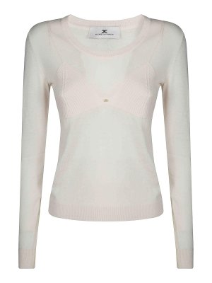 ELISABETTA FRANCHI: Strickpullover mit Rundhalsausschnitt - Rundhalspullover - Weiß