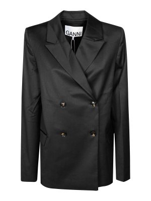GANNI: blazers - Calendered Wool Blazer