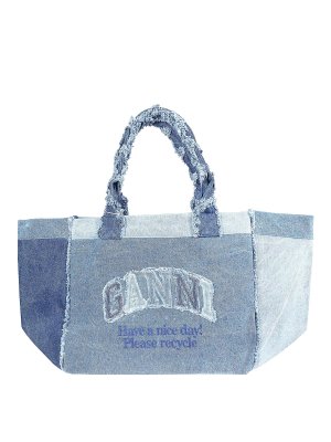 GANNI: shopper - Shopper a trapezio Xxl in denim
