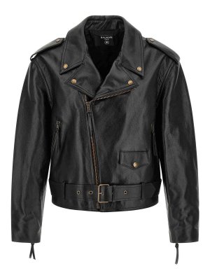 Balmain: レザージャケット - レザージャケット - 黒