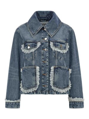 GANNI: denim jacket - Denim and lace jacket