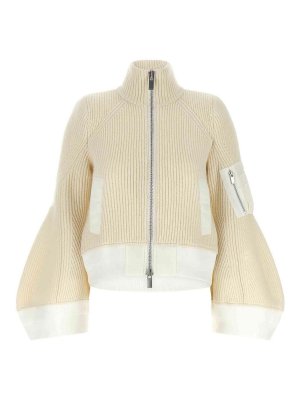 Sacai: knee length coats - nylon twill x wool knit' blouson