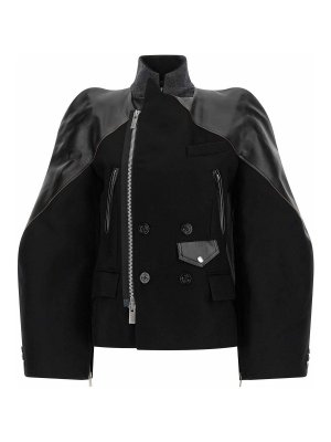 Sacai: short coats - Melton wool jacket