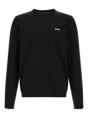 Hugo Boss: Strickpullover mit Rundhalsausschnitt - Rundhalspullover - Schwarz