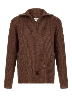 Maison Margiela: Suéteres con cuello pico - Suéter Cuello Redondo - Marrón