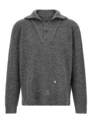 Maison Margiela: Suéteres con cuello pico - Suéter Cuello Redondo - Gris