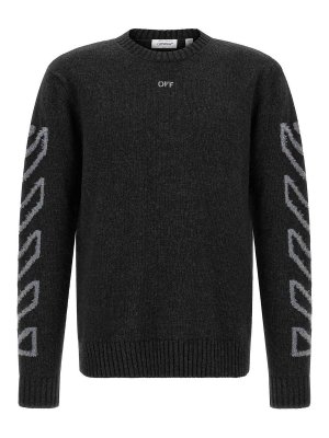 OFF-WHITE: Suéteres con cuello pico - Suéter Cuello Redondo - Gris