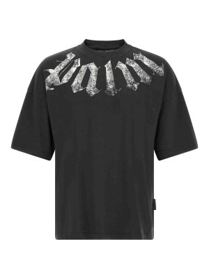 Palm Angels: t-shirt - T-shirt con stampa gotica Craquel