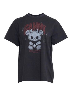 GANNI: Camisetas - Camiseta - Verde Oscuro
