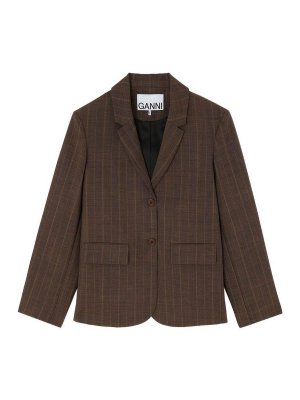 GANNI: Vestes de costume - Blazer - Marron Foncé