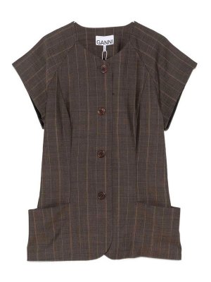 GANNI: Blusas - Blusa - Marrón Oscuro